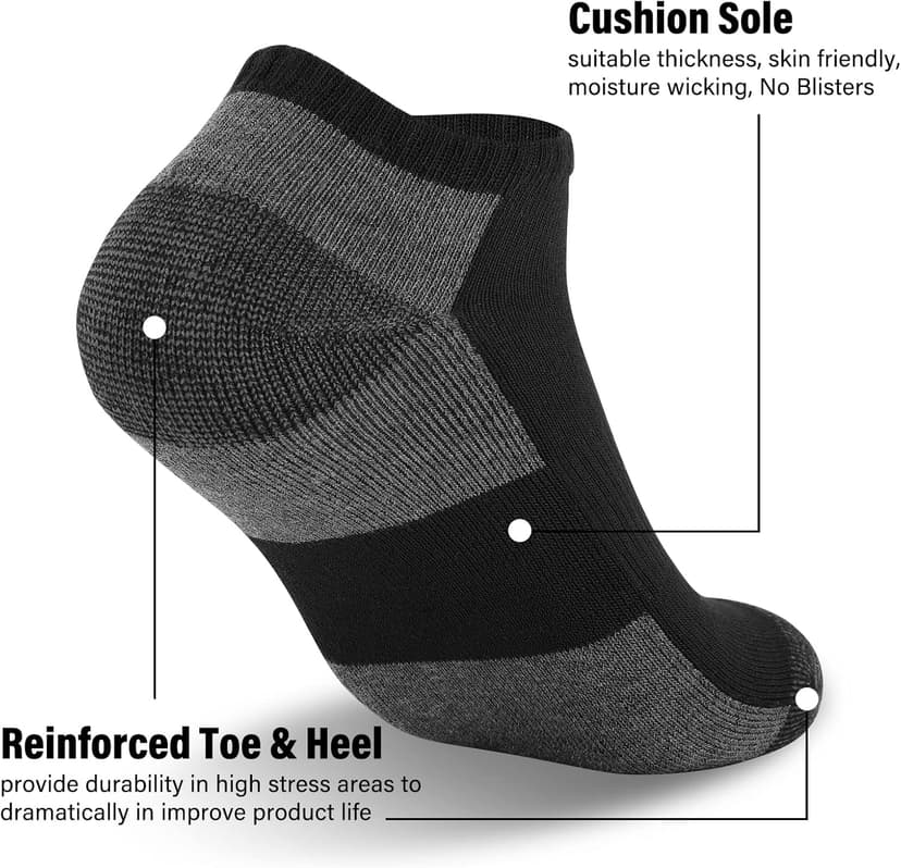 COOPLUS 12 Pack Mens Cushioned Ankle Socks, Low Cut Breathable Casual Socks (Shoe Size 6-11)