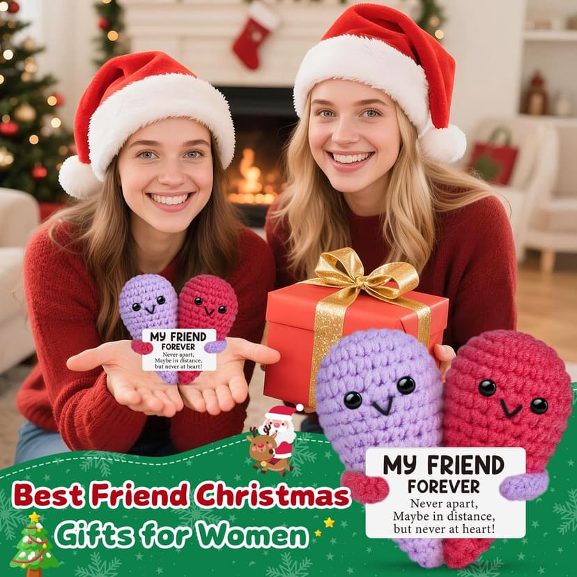 Funny Crochet Love Gifts for My Forever Best Friend,Birthday Gifts for Women Friendship,Small Cute Handmade Knitted Stuff Heart,Unique Christmas White Elephant Gift Ideas for Friends Female Bestie BFF