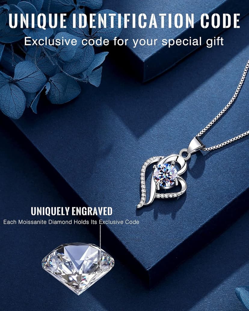 Wedding Anniversary Jewelry Gift for Wife from Husband, Wife Birthday Gift Idea, 1 Carat Moissanite Diamond Pendant Necklace in 925 Sterling Silver with 2 Chains, Romantic and Elegant Present for Her