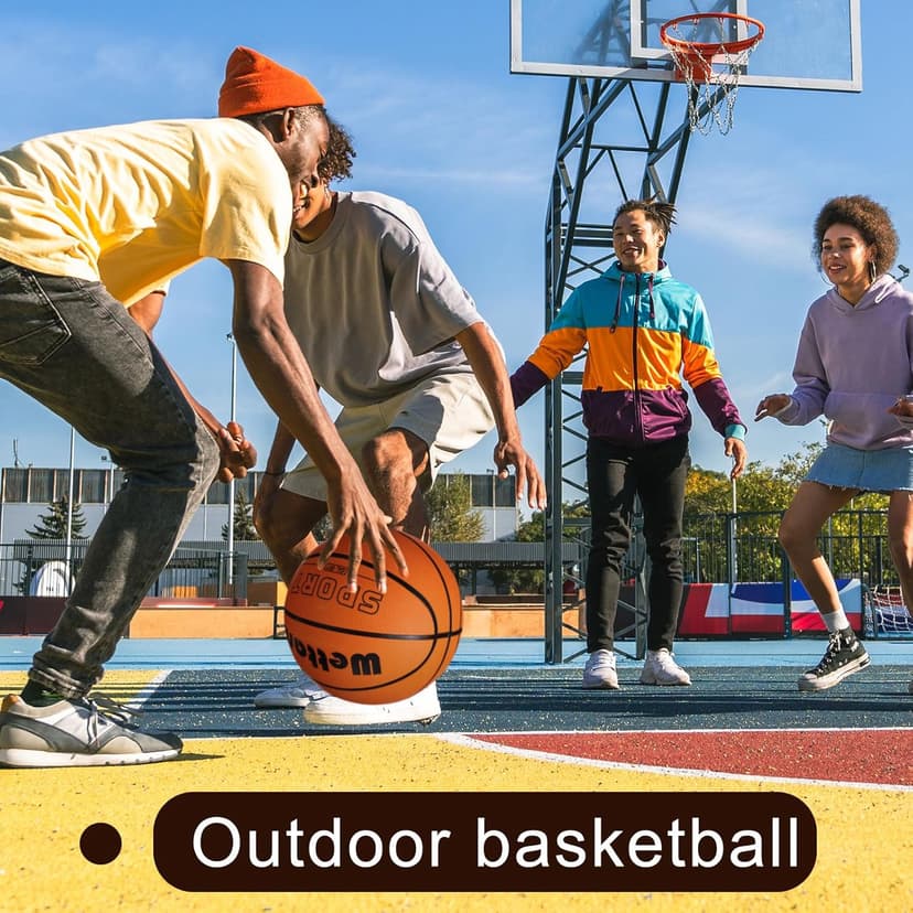 Wettarn Rubber Training Basketball with Pump Street Ball Made for Teens Adults Indoor and Outdoor Game Gym Training Competition Basketball Games