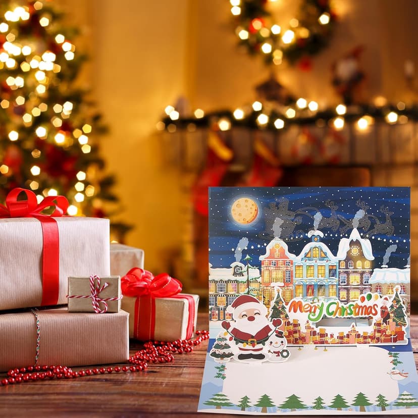 Christmas Cards Large Size, 3D Pop Up Merry Christmas Card with Light and Music, Handmade Christmas Gift Card with Envelope, Musical Greeting Card for Kids Son Daughter Husband Wife