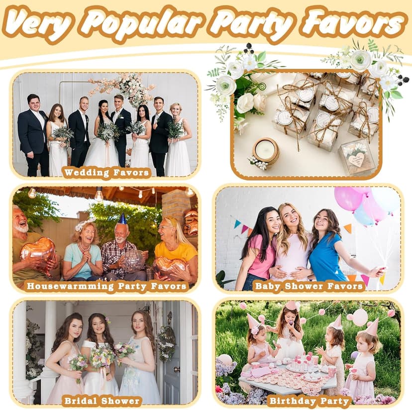 MTLEE 16 Pack Wooden Tealight Candle Holders Kit Guest Gifts for Wedding Baby Shower Bridal Shower Baptism Christening Housewarming Party Handmade Thank You Candle with Card Box Rope(Classic)