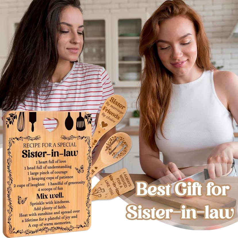 Gifts for Sister in Law - "Recipe for a Special Sister-in-Law", Sister in Law Birthday Gifts Engraved Bamboo-Made Cutting Board Set, Sister in Law Christmas Gifts.