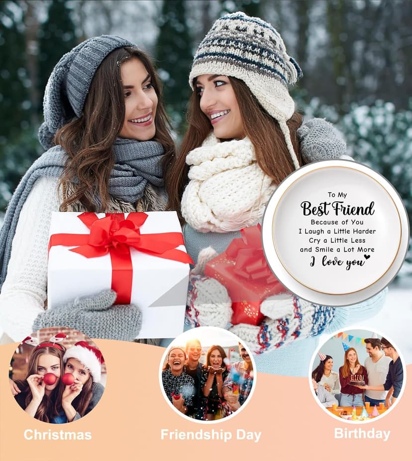 Friendship Gifts for Women Best Friend - Ceramic Jewelry Dish Tray Presents for Female Firends Bestie Sister Coworkers Birthday Mothers Day