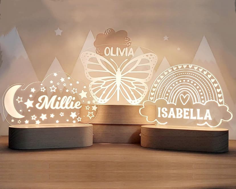 Custom Night Light Cute Personalized Baby Gifts Cloud Butterfly Rainbow Moon & Stars Customized Name Gifts Perfect Personalized Baby Girl Gifts and Customized Baby Gifts