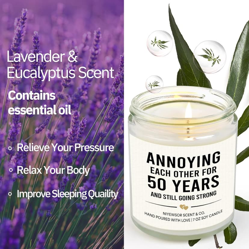 Niyewsor 50th Wedding Anniversary Couple Gifts, 50th Anniversary Candle Gifts for Couple, Parents, Husband, Wife, Him, Her, Friends, Golden Wedding Keepsake, Handmade, 7oz