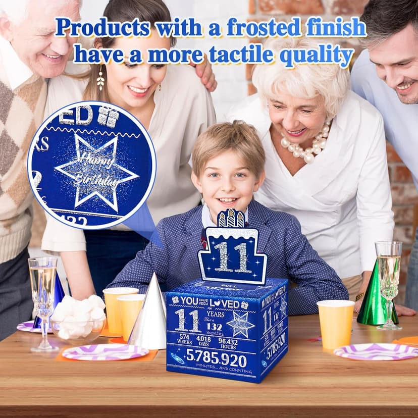 11 Happy Birthday Money Box for Cash Gift, 11th Birthday Decorations for Boys and Girls, Gifts for 11 Year Old Boy, Boy Gift Ideas, Cool Things for Teen -Blue with 100PCS Bags