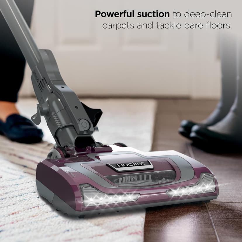 Shark HV322 Rocket Pet Plus Corded Stick Vacuum with LED Headlights, XL Dust Cup, Lightweight, Perfect for Pet Hair Pickup, Converts to a Hand Vacuum, with (2) Pet Attachments, Bordeaux/Silver