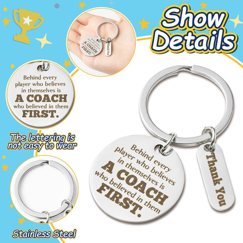 WATINC Coach Appreciation Keychain Gift Set, 4Pcs Sport Match Cheer Keychains Keepsake Present with Thank You Packaging