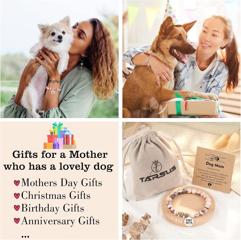 Tarsus Dog Mom Gifts for Women, Dog Mom Christmas Mothers Day Gifts, Best Dogs Lover Charm Bracelet Gift for Women