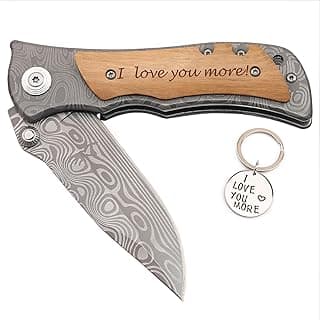 I Love You More Gifts for Him - Engraved Pocket Knife - Valentines Day Gifts for Boyfriend Husband, Anniversary Christmas Gift