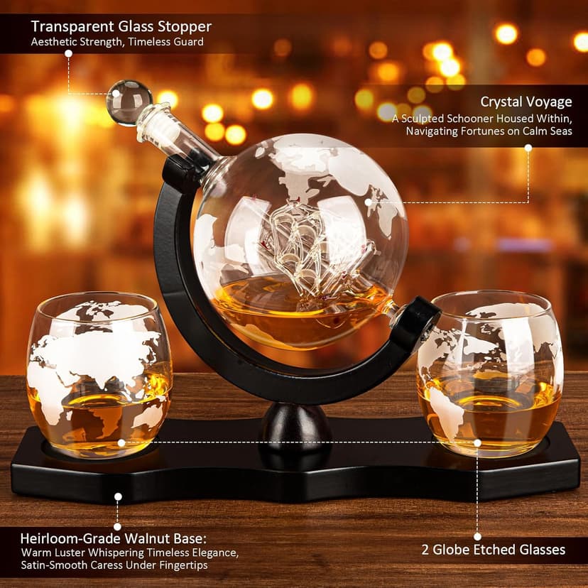 Whiskey Stones and Whiskey Glass Gift Set, DIOXADOP 8 Natural Whisky Stones 1 Crystal Whisky Glasses with Blessing Card in Exquisite Wooden Box, Prepare a Gift for a Whisky Scotch Bourbon Lover