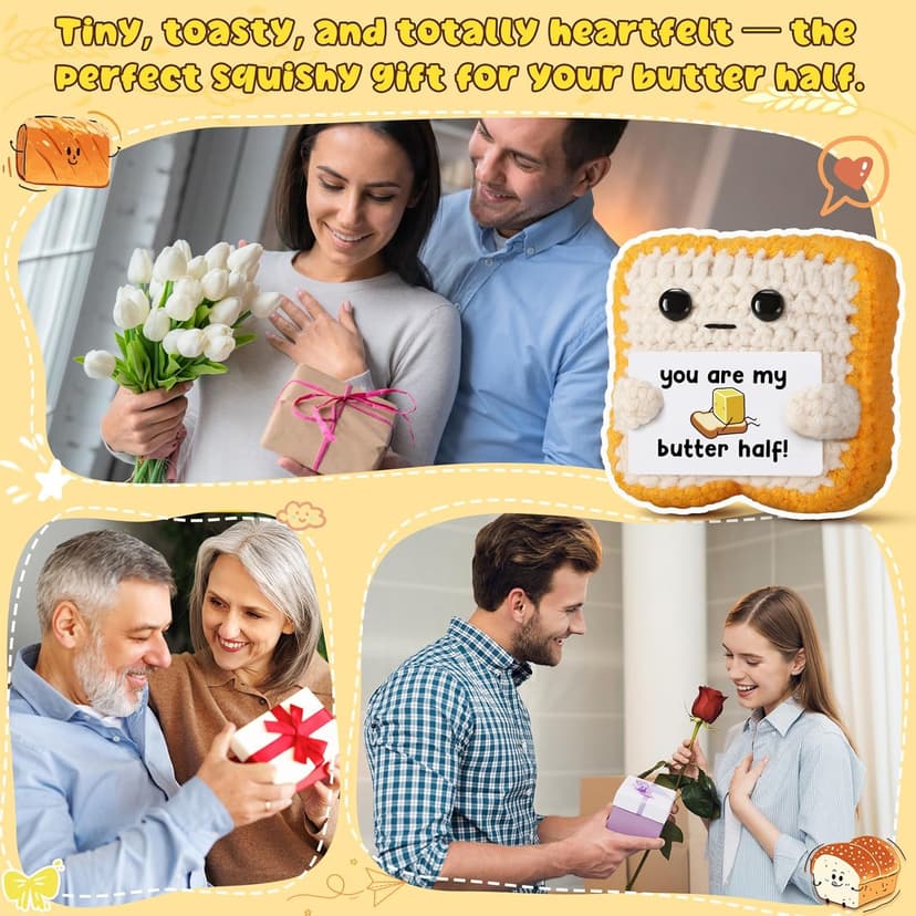 Gifts for Him Her Boyfriend Girlfriend Partner Loved One “You Are My Butter Half!” Crochet Toast – Cute Romantic Valentine’s Day, Anniversary, Birthday Gift for Couples Desk Decor & Christmas Gifts