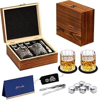Whiskey Set Gifts for Men, DIOXADOP 6 Stainless Steel Whisky Stones 2 Crystal Whisky Glasses 1 Blessing Card in a Exquisite Wooden Box, Prepare a Gift for Whiskey Scotch Bourbon Lover