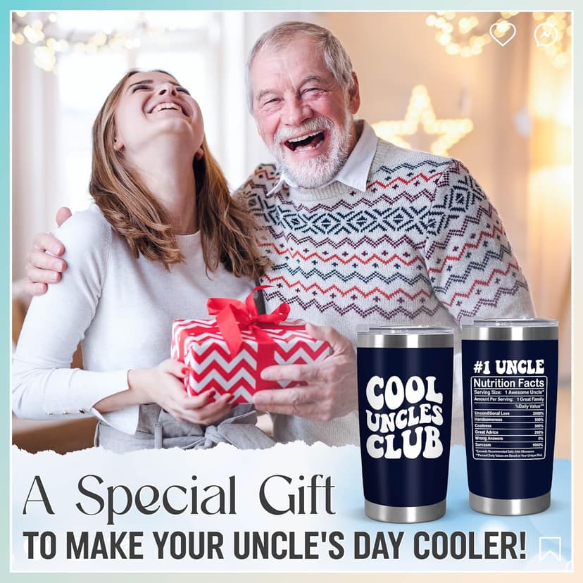 Christmas Best Uncle Gifts for Men - Cool Uncles Club 20 oz Stainless Steel Cup Insulated Travel Tumbler with Lid - Uncle Birthday Gifts for Brother, Presents for Men