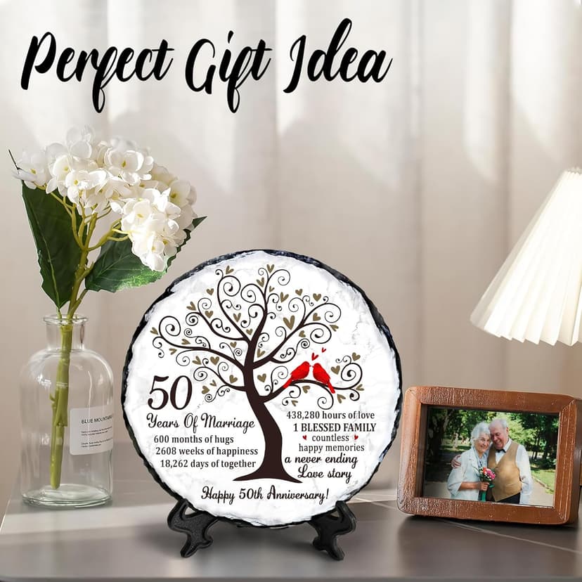Golden Couple Slate Plate – 50th Wedding Anniversary for Parents, Gifts for Husband and Wife – Unique Decorative Keepsake Sign to Celebrate 50 Years of Love and Marriage