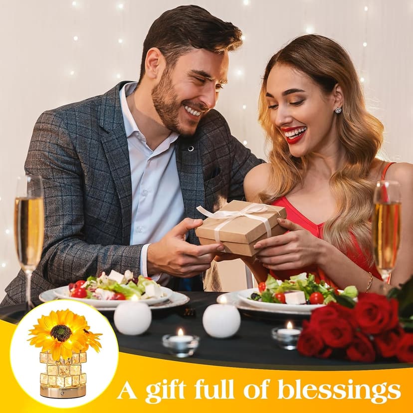 Sunflowers Flower Lamp,Rechargeable Cordless Touch Table Lamp,3-Colour Infinitely Dimming Small Night Light,Festival Restaurant Bedroom Bar Coffee Shop Birthday Gifts for Women Mom