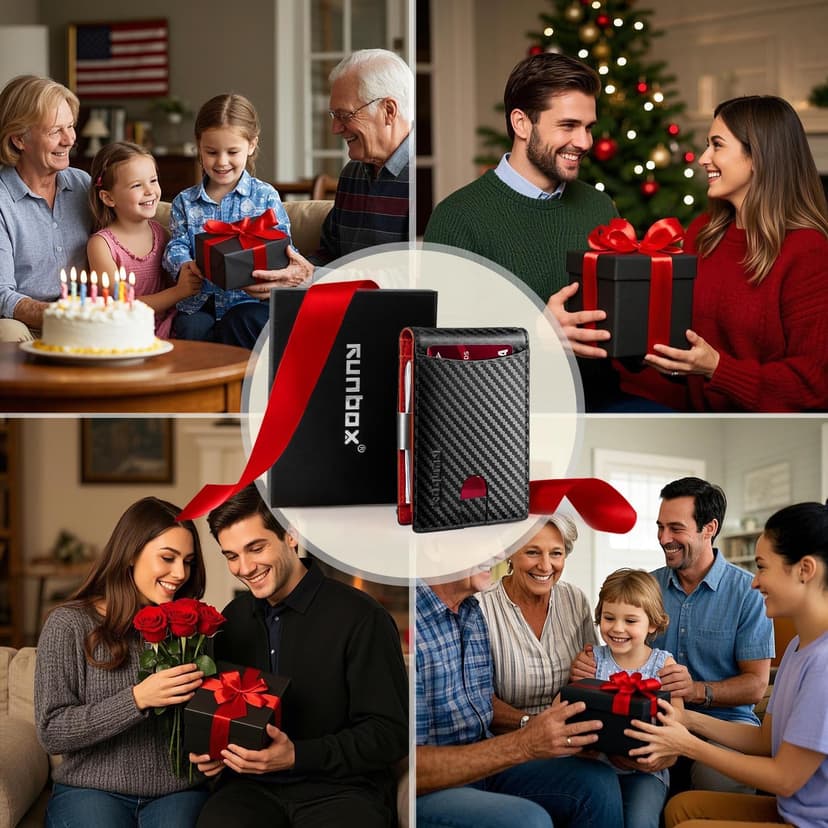 RUNBOX Money Clip Slim Wallets for Men RFID Blocking 11 Card Holder Minimalist Small Leather Bifold Men's Front Pocket Wallet Gift Box