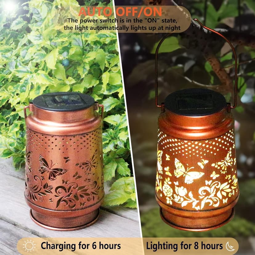 Solar Lanterns Outdoor Waterproof Butterfly Garden Decor Birthday Gifts for Women Mom Grandma, Hanging Solar Lights Metal Lantern Decoration Outside for Yard, Patio, Backyard, Porch