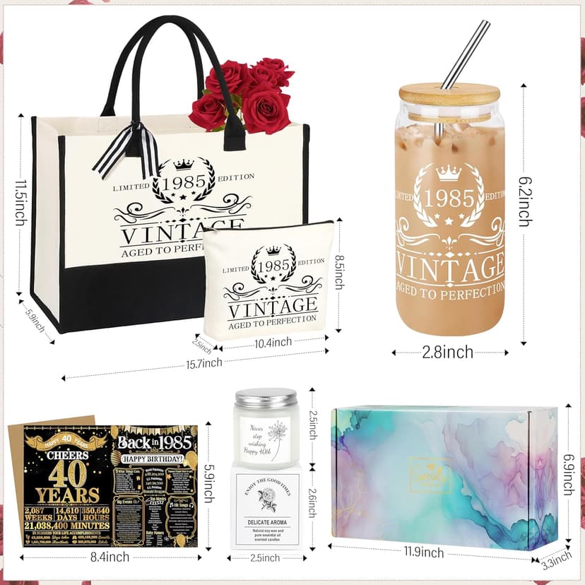 40th 50th 60th Birthday Gifts for Women Tote Bag Birthday Gifts Set for Mom Wife Sister Grandma Birthday Gifts for Her