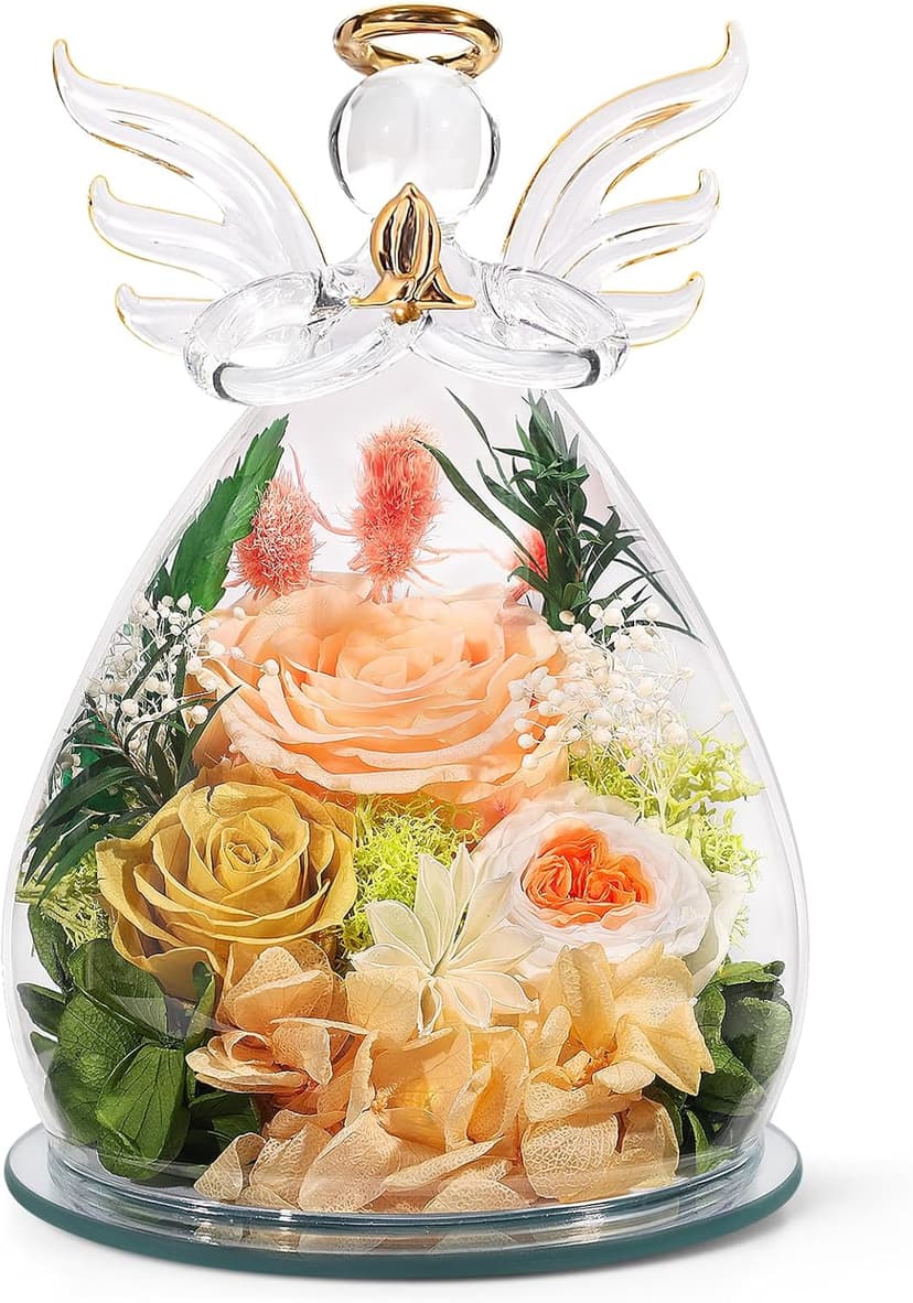 Gifts for Women Birthday Preserved Rose Forever Flower in Glass Angel Figurines Fresh Flowers for Delivery for Mom Real Colorful Roses for Grandma Sister Wife Her from Daughter