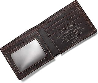 Personalized Engraved Wallet for Boyfriend Husband from Wife Girlfriend - Valentines Day Christmas Birthday Anniversary Wedding - I Love You - Men Bifold Leather Wallets for him