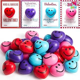 JOYIN 28 Packs Heart Shape Stress Ball with Cards Stress Relief Fidget Toy for Valentine Party Favors, Classroom Prize Supplies, Valentine’s Greeting Cards, Valentine Exchange Gifts