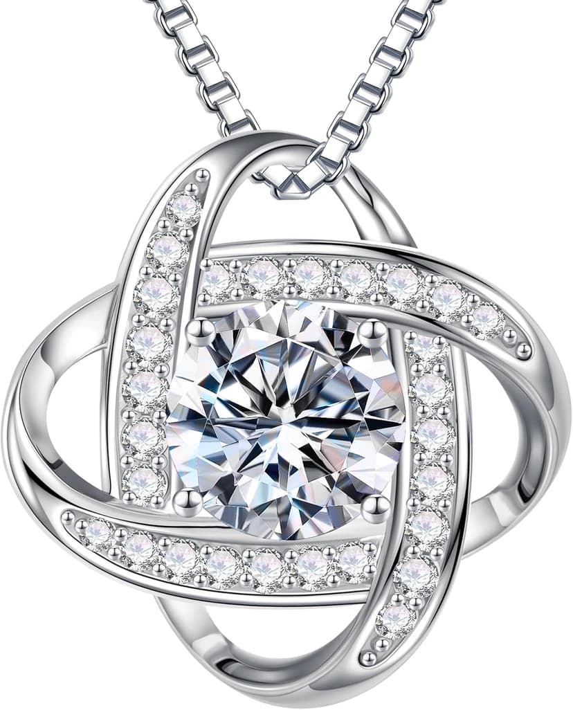MOOSEA Love Knot Moissanite Necklace for Women, 1-3 ct D Color VVS1 Clarity Moissanite Pendant Necklace 925 Sterling Silver, Anniversary Birthday Gifts for Women Wife Mom Girlfriend Jewelry Gifts
