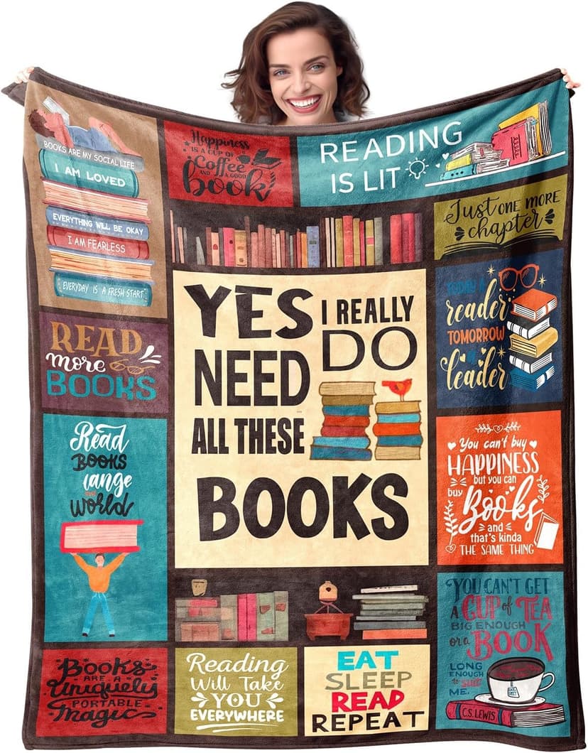Book Lover Blanket Gifts for Book Lovers - I Really Do Need All These Books Soft 50" X 60" Soft Throw Blanket - Christmas Books Themed Presents for Readers