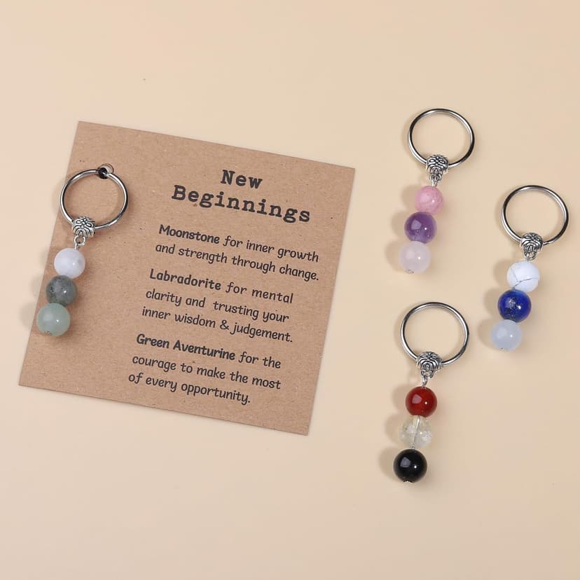 Natural Crystals Keychain Gift for New Beginnings, Small Healing Stones Keychain for Anxiety Relief. Healing Crystals