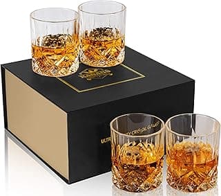 KANARS Old Fashioned Whiskey Glasses with Luxury Box - 10 Oz Rocks Barware For Scotch, Bourbon, Liquor and Cocktail Drinks - Set of 4 - Men Gift