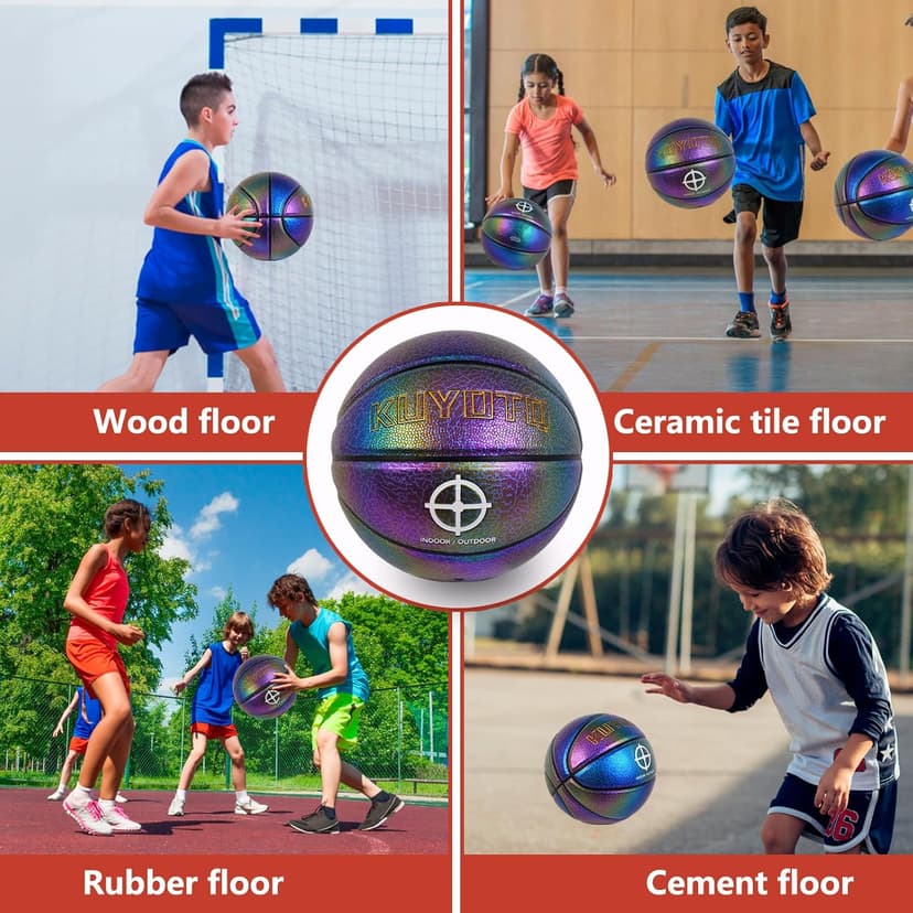 KUYOTQ Kids Youth Women Basketball - Shiny Purple Leather Size 3/4/5/6 - 22/25.5/27.5/28.5" Dazzle Textured Basketball for Boys and Girls (Deflated, Without Pump)