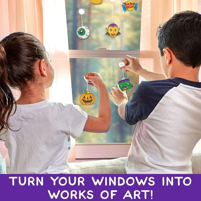Made By Me Create Your Own Halloween Window Art by Horizon Group USA, Make 20 Projects, Includes Suncatcher Frames & Window Clings, Glow-in-The-Dark Paint, Paint Tubes, Suction Cups & Cording,Multi