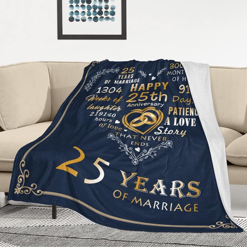 Mosslink Gifts for 25th Anniversary Blanket, 25th Silver Wedding Anniversary Couple Gifts for Dad Mom Parents Friends, 25 Years of Marriage Throw Blankets for Husband Wife Her Him 50"x60"