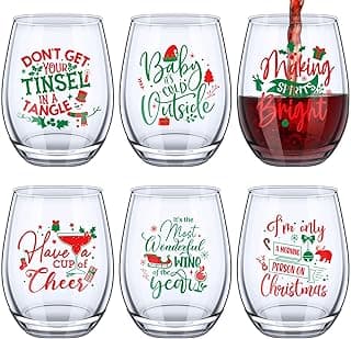 Funtery 6 Pcs Christmas wine Stemless Glass Funny Christmas Gift Set for Teacher Men Women Family Friend Coworker, Gift Ideal Birthday Wedding Party Supplies(Novel Style)