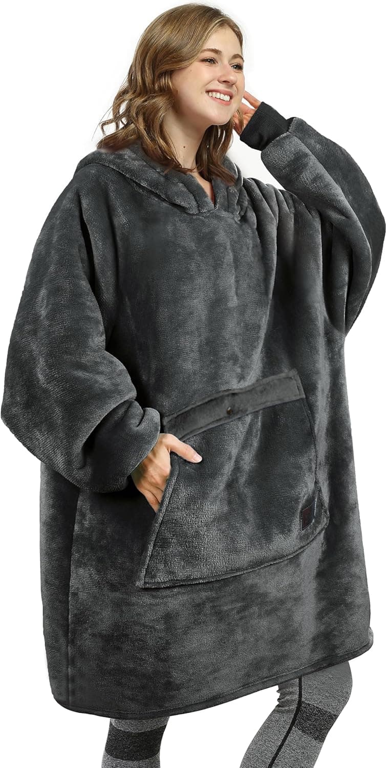 Catalonia Oversized Blanket Hoodie Sweatshirt, Wearable Sherpa Lounging Pullover for Adults Women Men