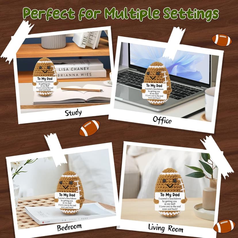 Dad Gifts from Daughter Son Wife, Positive Handmade Crochet Dad Birthday Gift, Funny Cute Small Gifts for Dads, I Love You Girl Papa Gift Idea, Unique Doll for Step-Dads Football