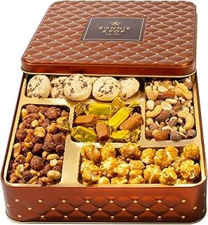 Snack Assortment Gift Basket- Cookie and Nuts Gift Tin- Gourmet Treat Variety Present in Keepsake Tray– Gift Idea for Men, Women, Him, Her- Bonnie and Pop