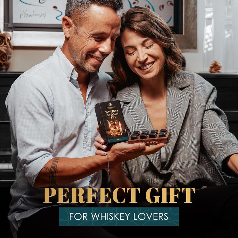 Whiskey Stones Gift Set by Royal Reserve – Artisan Crafted Reusable Chilling Rocks for Scotch – Stocking Stuffer for Men - Bourbon Gifts for Husband Dad Boyfriend Guy