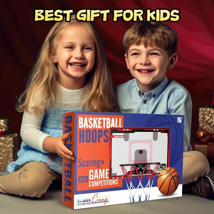 HopeRock Indoor Basketball Hoop for Kids, Over The Door Mini Basketball Hoops, with LED Light, Scoreboard, Birthday Toys Gifts for 5 6 7 8 9 10 11 12+ Year Old Boys