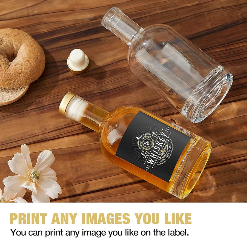 Mfacoy Set of 6 Glass Bottles, 12 oz Clear Liquor Bottles, Heavy Base Glass Bottle with T-Top Cap, Vodka Bottle for Wine Beverages Drinks Oil Vinegar Kombucha Beer with Cork Stopper Airtight Lid