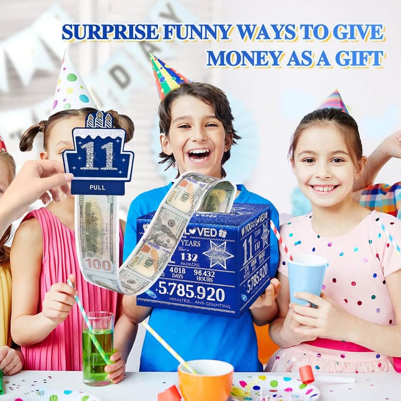11 Happy Birthday Money Box for Cash Gift, 11th Birthday Decorations for Boys and Girls, Gifts for 11 Year Old Boy, Boy Gift Ideas, Cool Things for Teen -Blue with 100PCS Bags
