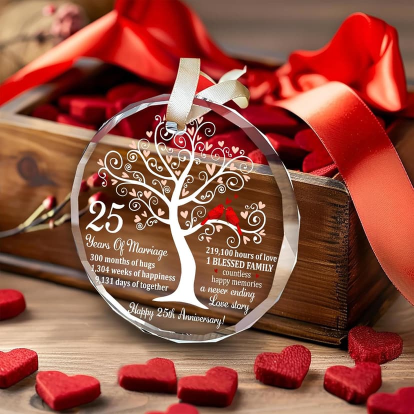 25th Wedding Anniversary Glass Ornament – Silver Wedding for Parents, Couple, Wife, or Husband – Unique 25 Years Marriage Christmas Decoration Keepsake