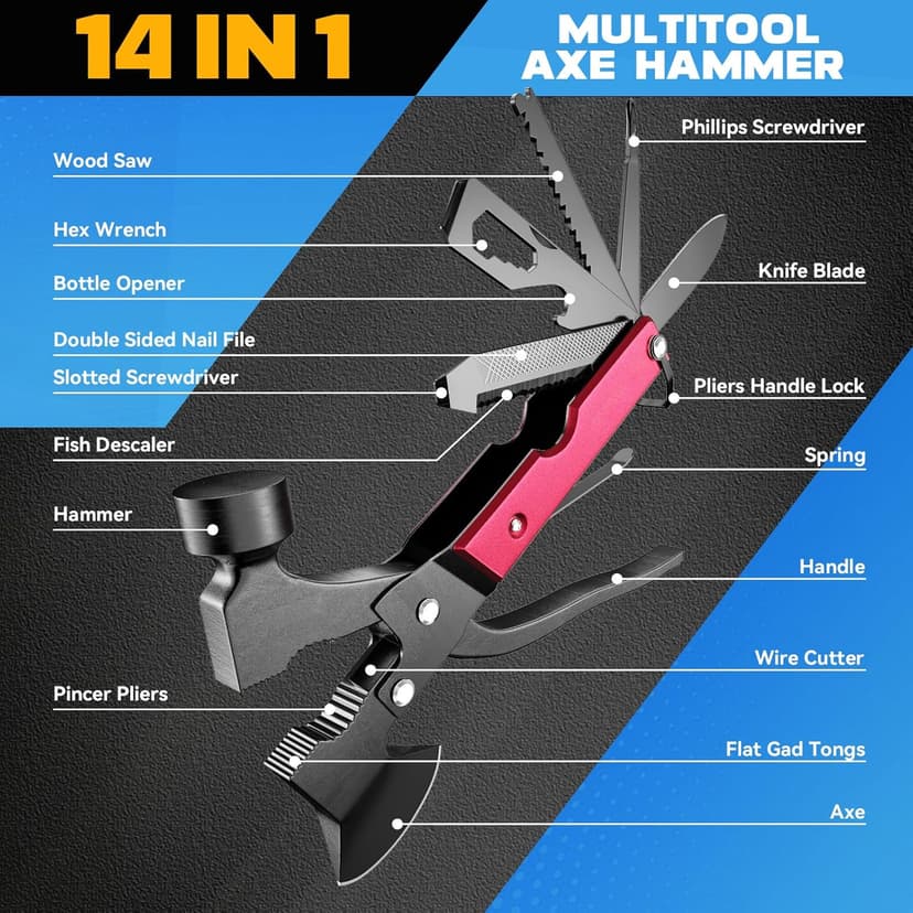 Gifts for Men, 15 in 1 Multitool Axe for Camping Hunting Hiking, Gifts for Dad, Men, Husband, Him, Father, Birthday Gadgets Idea for Him Husband Boyfriend