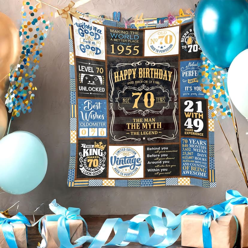 70th Blanket 60 x 50 inch, 70th Birthday Gifts for Men, Best Gifts for 70 Year Old Man, 70 Year Old Birthday Gifts for Men, 1955 Birthday Gifts for Dad, Mens 70 th Birthday Gift Ideas