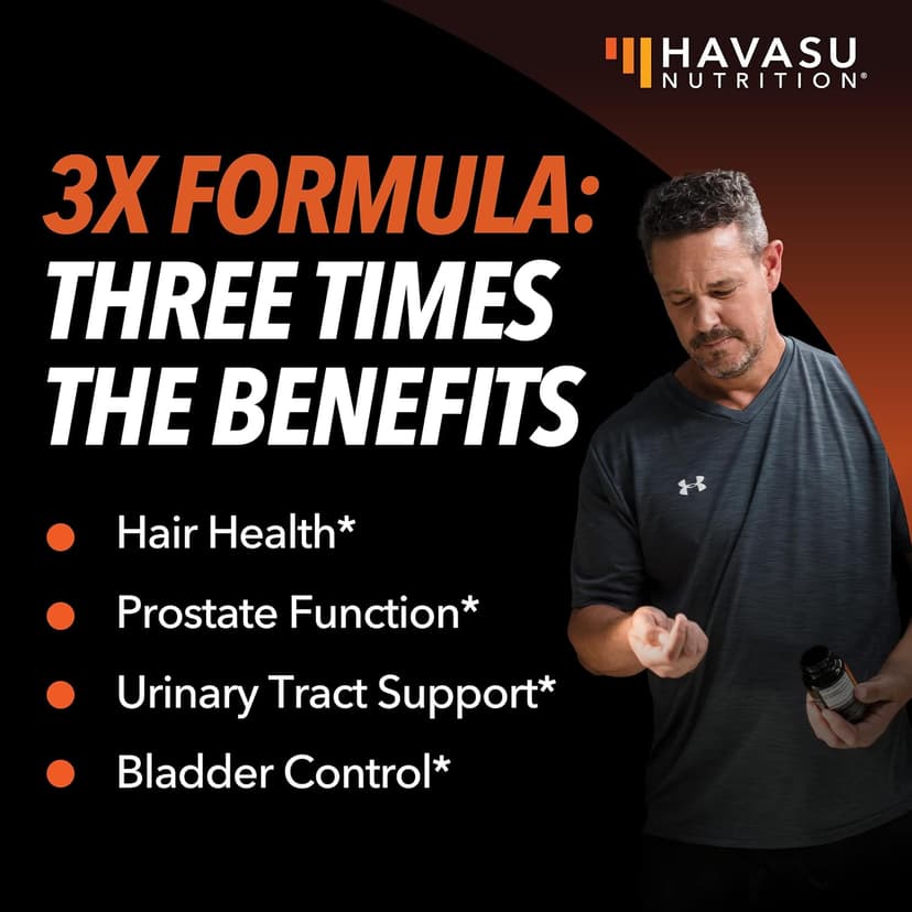 HAVASU NUTRITION Saw Palmetto Supplement with Stinging Nettle and Pumpkin Seed Extract - Advanced 3X Formula - DHT Blocker Urinary Health and Prostate Support for Mens Health - Vegan, Non-GMO Capsules - 2 Month Supply
