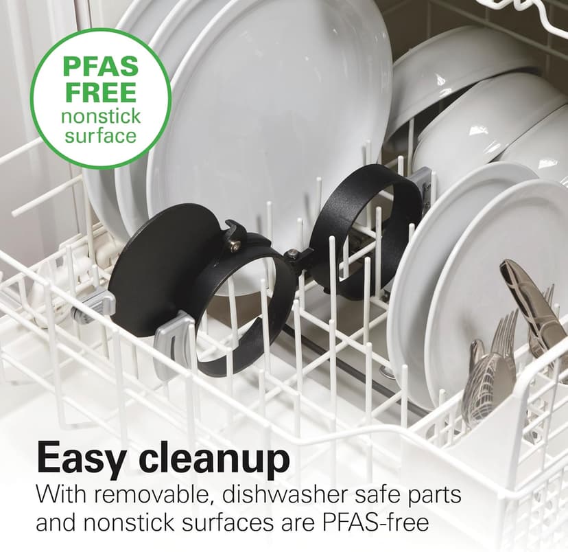 Hamilton Beach Dual Breakfast Sandwich Maker with Timer, Ready in 5 Minutes, Removable Dishwasher Safe PFAS-Free Non-Stick Egg Cooker Ring, Silver (25490MNA)