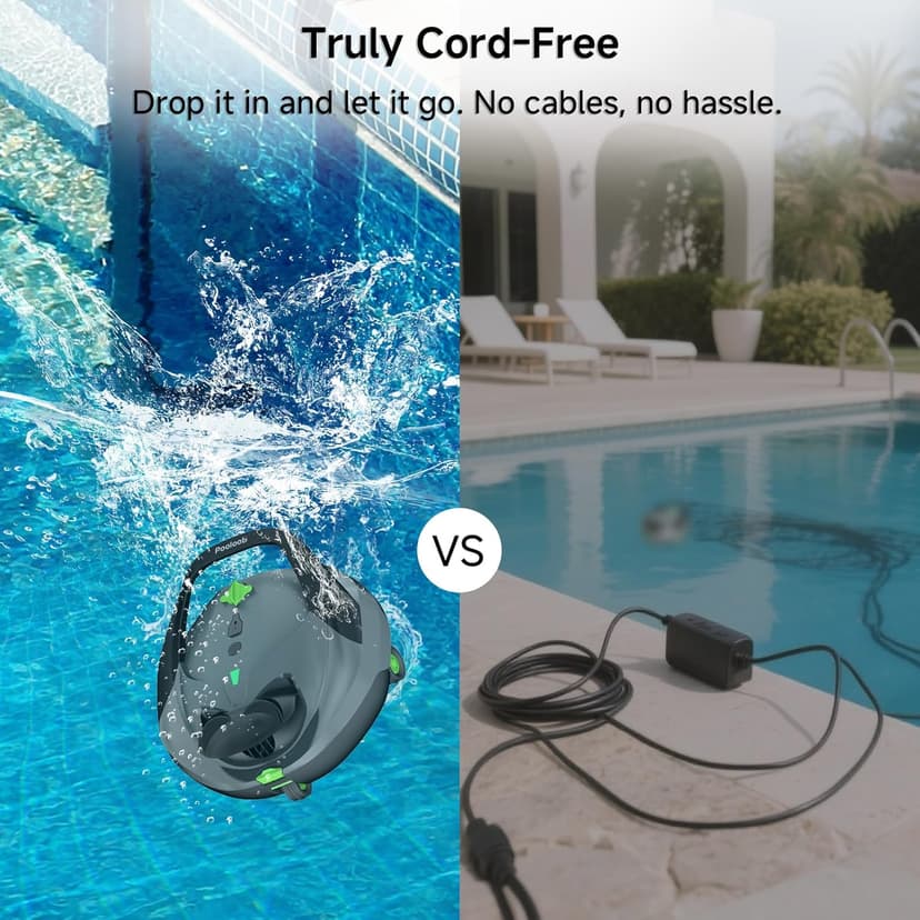 PF1 Cordless Robotic Pool Vacuum Cleaner for Above & In-Ground Pools with Retrieval Buoy, Max Cleaning Coverage 1345 Sq.ft, 150Mins Runtime, Self-Parking, Fast Charging, Deep Gray