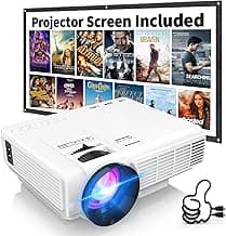 Projector with Two-way Bluetooth, Mini Projector with Projector Screen, Full HD 1080P Portable Video Projector, Home Movie Projector Compatible with HDMI/USB/Smartphone