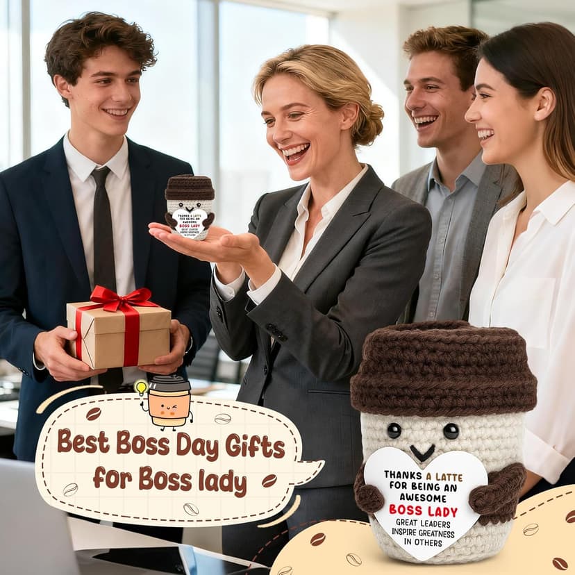 Boss Gifts for Women Boss Lady Leader Manager Supervisor Christmas Birthday Handmade Crochet Coffee Mug Cup Gifts Bosses Day Coffee Lover Thank You Best Great Leader Female Desk Office Decor